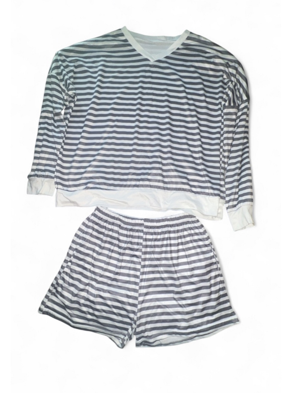Two Piece Grey & White Striped Lounge Set